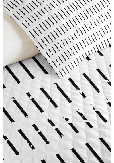 Siyah Çizgi Geometrik Genç Odası Tek Kişilik Pike Takımı - Minimal Çizgili 160x220 Cm Yatak Örtüsü Mistik Keten Sırları