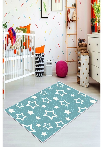 Dekoreko Kids Halı 2123 Mavi Beyaz