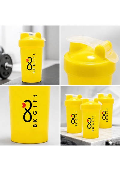 Logonuza Özel 50 Adet S102 550 Ml Shaker - Kapaklı Sporcu Shaker Sarı Beyaz