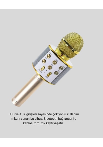 Hubrendy Tekno Karaoke Mikrofonu Bluetooth Usb Aux Girişli Yankı Efektli