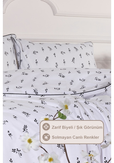 Elart Nadia Nevresim Takımı Çift Kişilik Lastikli Çarşaf %100 Pamuk Biyeli 200x220 Cm Siyah Siyah