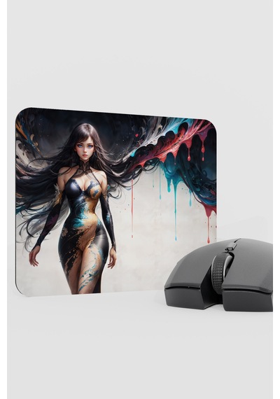 Dijital Art Anime Kadın Figür V5 22x18 Gaming Kauçuk Kaymaz Taban Mouse Pad Fare Altlığı