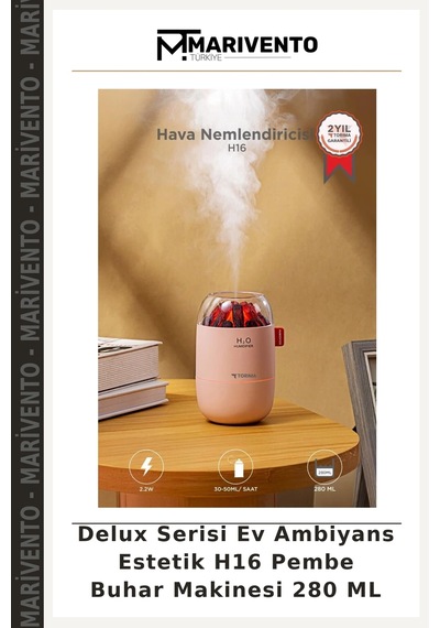 Delux Serisi Ev Ambiyans Estetik H16 Pembe Buhar Makinesi 280 Ml