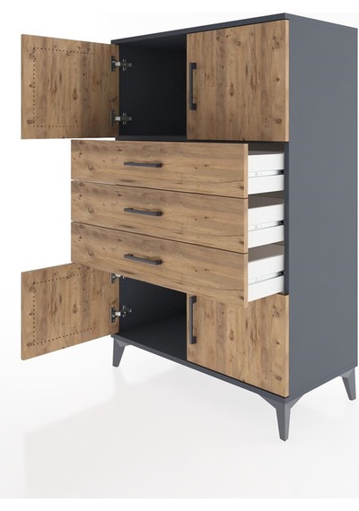 Hyperion Dolap Tek Raflı 3 Çekmeceli 4 Kapaklı 88x44x134 Antr... Antrasit
