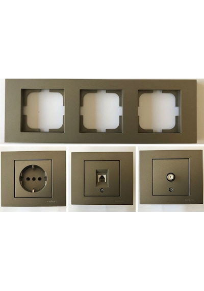Grano Antrasit Üçlü Set - Tv - Nümeris Telefon - Topraklı Priz
