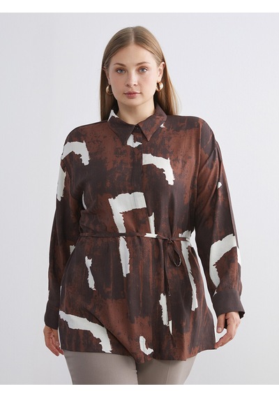 Lcw Modest Kahverengi Batik Desenli Kadın Gömlek Tunik