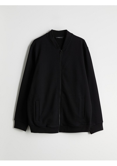 Lcwaıkıkı Basic Siyah Kolej Yaka Uzun Kollu Erkek Fermuarlı Sweatshirt