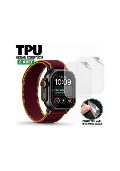 Apple Watch Ultra 4 49mm İle Uyumlu Ekran Koruyucu Tpu A3579 Şeffaf Çizilmeye Dayanıklı Esnek Yapı 2 Adet Çok Renkli