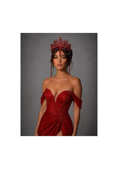 Diamond Veil Crown Alınlıklı Gelin,kına,nişan,söz,after,bride,party Taç Kırmızı - 885835840 Kırmızı