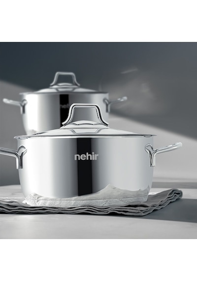 Nehir Silver Klasik 6 Parça Çelik Derin Tencere Seti
