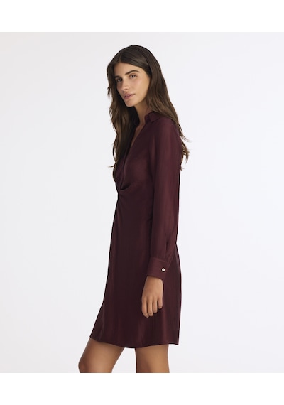 Yargıcı Düz V Yaka Uzun Kol Elbise 25kkel7051p 016 Bordo