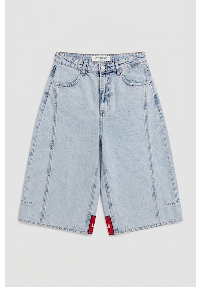 it's basic Kadın Ice 3s6-3 Mega Baggy Fit Paça Ve Cep Detaylı Özel Tasarım Denim Şort Ice Rengi