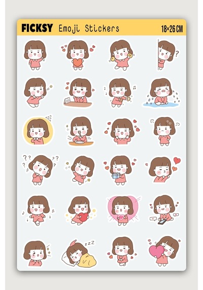 Kawaii Stili Sevimli Küçük Kız Mood Emoji Temalı Sticker Seti - 24 Adet Etiket Çıkartma Diğer