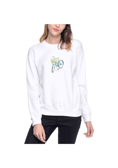 Watercolor Bicycle Baskılı Beyaz Kadın Sweatshirt (534806637)