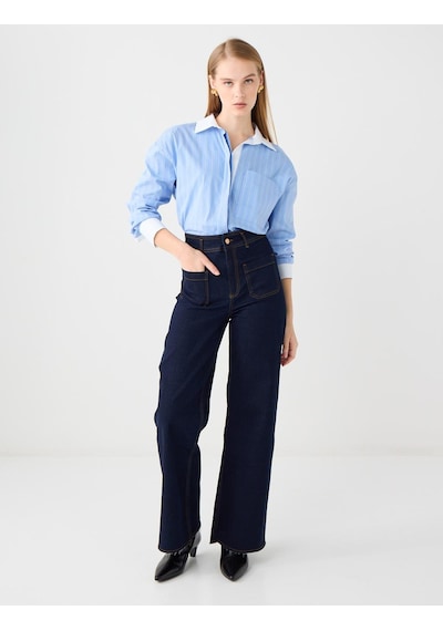 Jimmy Key Lacivert Bol Paça Yüksek Bel Denim Pantolon 5ww185020494