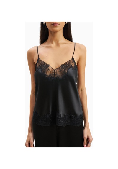 Because Of Alice Satin Lace Detail Camisole V Yaka Kadın Bluz Siyah