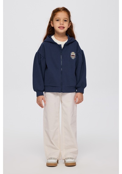 Panço Kız Çocuk Fermuarlı Lacivert Sweatshirt