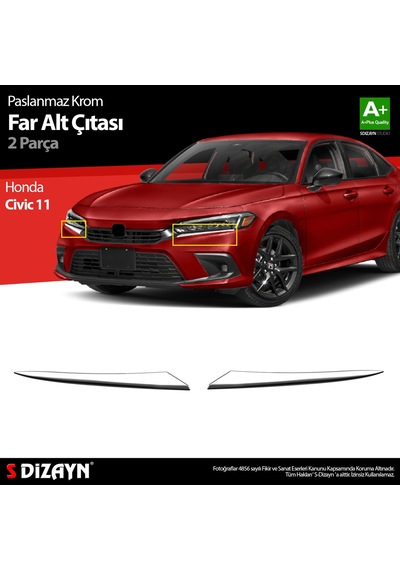 S-dizayn Honda Civic Krom Far Alt Çıtası 2 Prç. 2021 Üzeri A+ Kalite