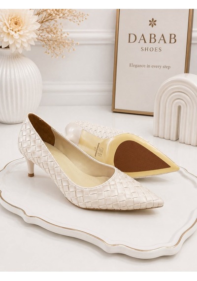 Dabab Shoes Lılya Kadın Bej Sivri Burun Örgü Desenli 6 Cm İnce Topuklu Stiletto Ayakkabı