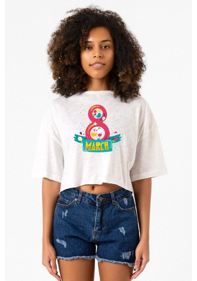 International Women's Day Beyaz Kırçıllı Kadın Crop Tshirt 001