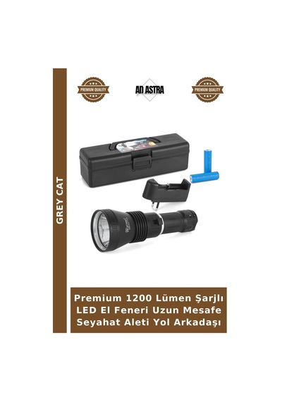 Premium 1200 Lümen Şarjlı Led El Feneri Uzun Mesafe Seyahat Aleti Yol Arkadaşı Çok Renkli