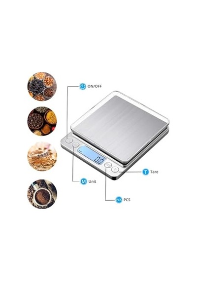 Dijital Mutfak Hassas Tartı, 3 Kg Kapasite, 0.1 Gr Hassasiyet, Lcd Ekran, Mutfak Ve Kuyumcu Terazisi Çok Renkli