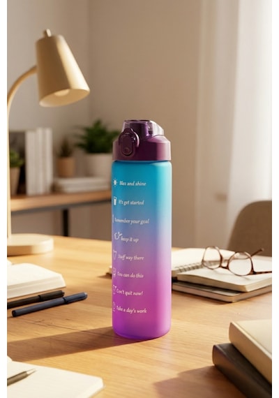 Renkli Cam Motivasyon Matarası 550 Ml Mor