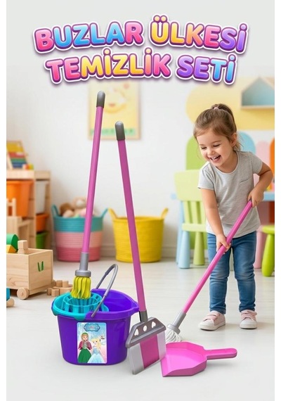 Buzlar Ülkesi Temizlik Vakti Plastik 4 Parçalı 51cm Viladalı Süpürge Ve Kürekli Temizlik Oyun Seti 1