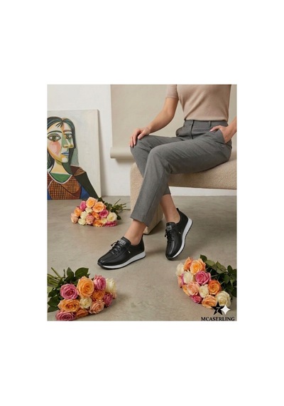 Mcaserıng Nokta Ortobetik Kadın Bacıklı Detaylı Ciltli Anne / Kız Günlük Sneaker Ayakkabı Babet Siyah-zetta