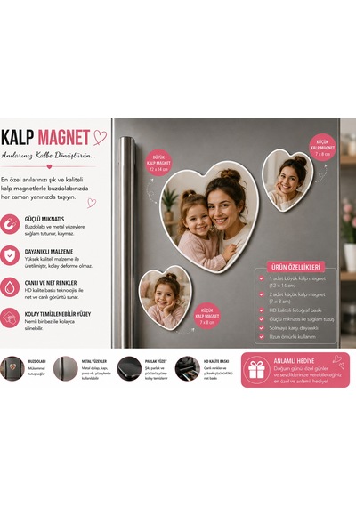 Kalp Fotoğraf Magneti Anne Ve Kız Çocuğa Kişiselleştirilebilir Sevgi Anısı Hediyesi
