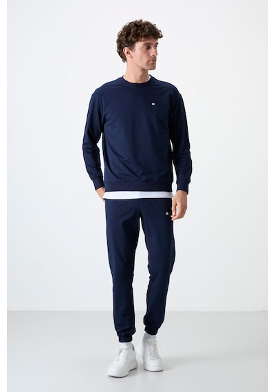 Tommy Life İndigo Casual O Yaka Lastik Paça Pamuklu Erkek Oversize Eşofman Takımı - 85120 İndigo