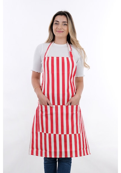 Sweet 3lü Set Ayarlanabilir Askılı Cepli Mutfak Önlüğü Seti 2 Eldiven Kırmızı Çizgili