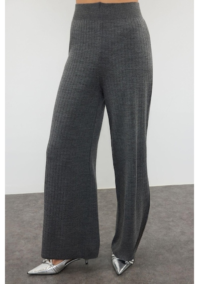 Ersefa Tarz Kadın Modern Moda Normal Bel Boru Paça Dik Yaka Crop Parmak Antrasit
