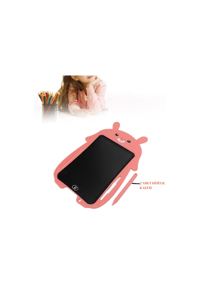 Tavşan Tasarımlı 8.5 İnç Lcd Çizim Ve Yazı Çocuk Tableti Pembe Renk Grafik Diğital Çocuk Tableti