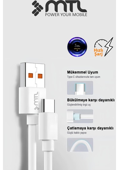 3a Usb To Type-c Hızlı Şarj Ve Data Aktarım Kablosu 1 Metre Mt438