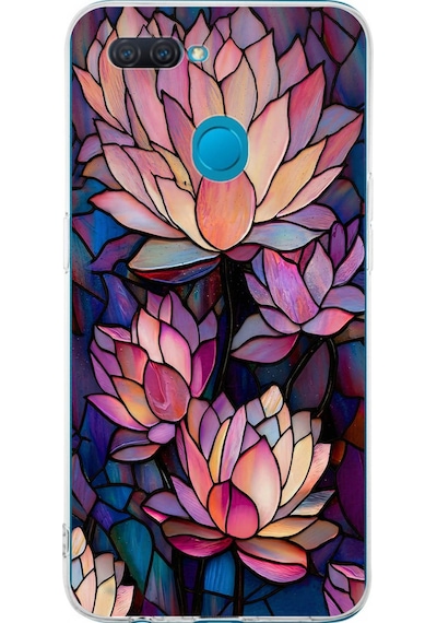 Printify Oppo A5s İle Uyumlu Vitray Sessiz Lotus Tasarımlı Şeffaf Silikon Kılıf Şeffaf