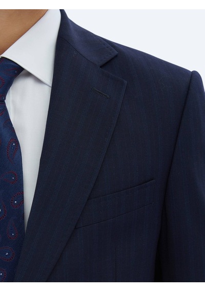 Kip Lacivert Çizgili Modern Fit Yün Karışımlı Takım Elbise Lacivert