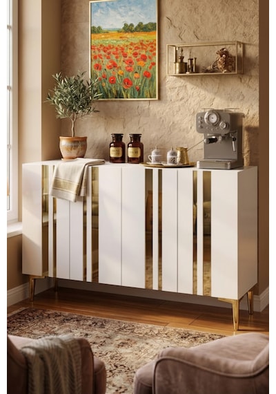 Ka1230bg Mia120 Konsol, Kahve Köşesi Ve Tv Sehpası, Çok Amaçlı Dolap Beyaz - Gold 120cm Ka1230bg Mia120 Konsol, Kahve Köşesi Ve Tv Sehpası, Çok Amaçlı Dolap Beyaz - Gold 120cm