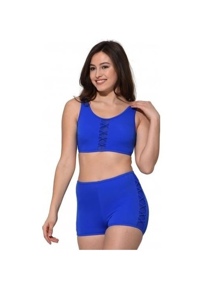 Markahit Argisa Tüllü Detaylı Şortlu Bikini Saks