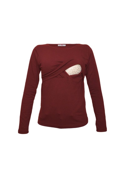 Luvmabelly 2701-2708 Pamuklu Uzun Kollu Lohusa Emzirme T-shirt-bordo