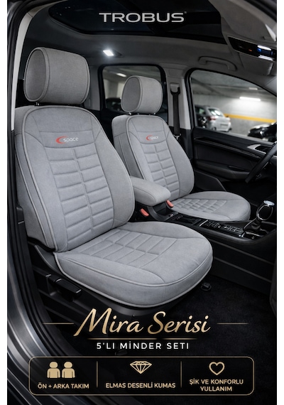 Nissan Note 2006-2012 Üniversal Mira Serisi 5 Parça Oto Koltuk Minderi Gri