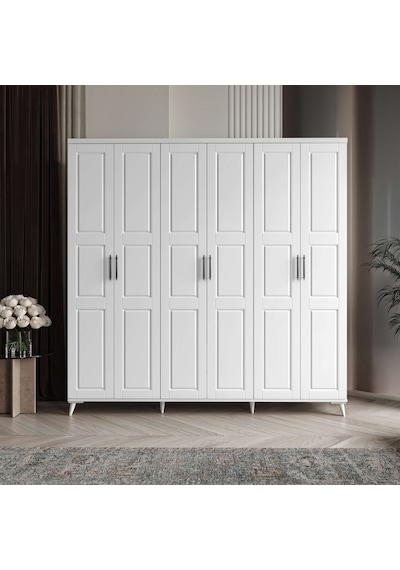 Pana 6 Kapaklı Komple Mdf Beyaz Gardırop