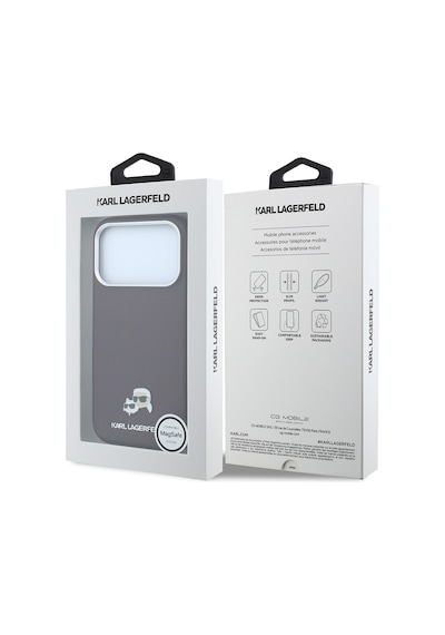 Apple Uyumlu iPhone 18 Pro Kılıf Karl Lagerfeld Lisanslı M-safe Özellikli K&c Heads Metal Logolu Pu Kapak Bordo