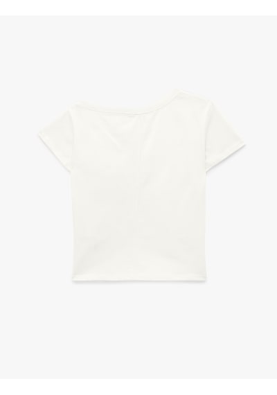 Koton Pamuklu Kısa Kollu Slim Fit Omzu Açık Tişört Ekru 6sal10790ık