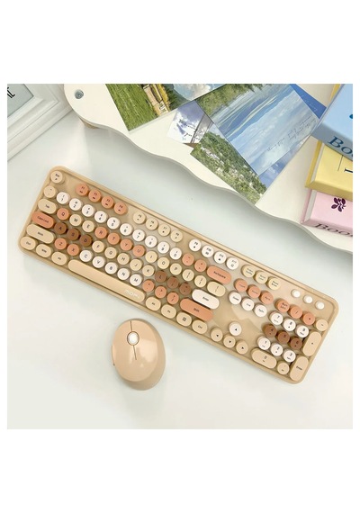 Mofıı Sweet Kablosuz Klavye Mouse Seti 2.4g Retro Yuvarlak Tuşlu 104 Tuş Sessiz Renkli Set Optik