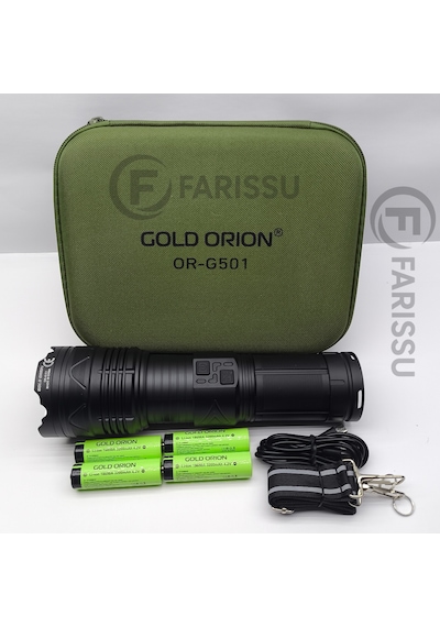 Or-g501 Geceyi Gündüze Çeviren 3 Km Menzilli Dev Projektör Fener Powerbank Özellikli Yedek Pilli Full Set Siyah