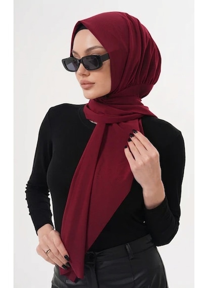 Alivascarf Pratik Hazır Çıtçıtlı Büzgülü Tesettür Şal Bordo