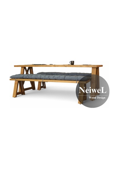 Neiwel Bues Doğal Ahşap Banklı Toplantı Masasıı x 100 x 280 Açık Ceviz