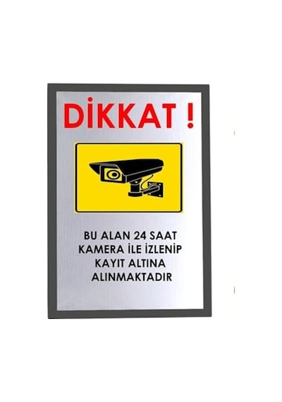 Usin Metal Gümüş Yapışkanlı Kamera Kayıt İzlenme Uyarı Tabelası Levhası 14x20 Cm
