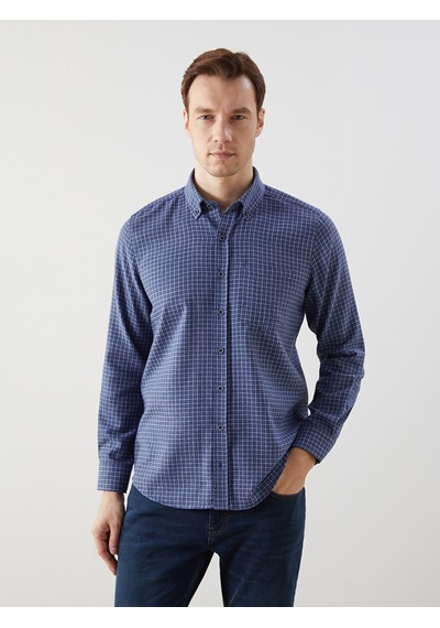 Lcwaıkıkı Classic Lacivert Regular Fit Uzun Kollu Ekose Erkek Gömlek